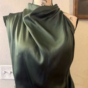 Elegant Olive Green Satin Dress